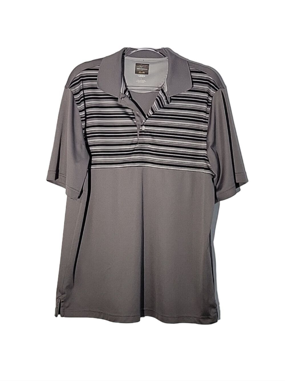 Greg Norman for Tasso Elba Men's Gray/Black Stripes Golf Polo, Size Large